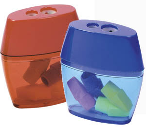 2 Hole Pencil Sharpener with FREE Erasers (12/unit), #76548 (Y-9
