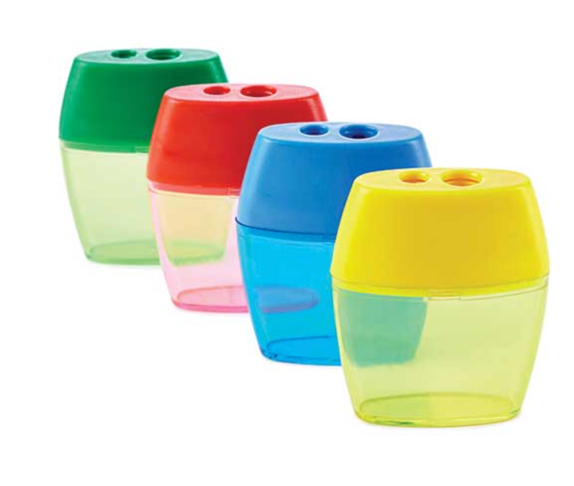 2 Hole Pencil Sharpener with FREE Erasers (12/unit), #76548 (Y-9) –