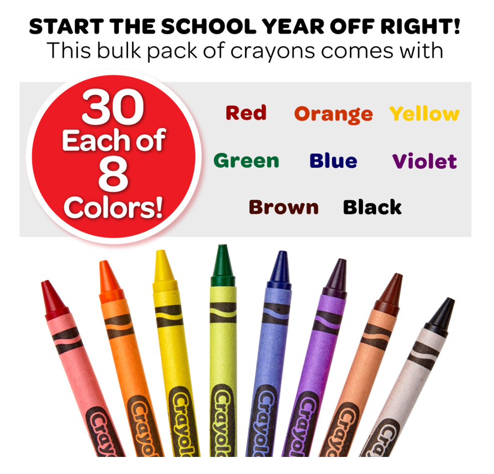 Bulk Crayola Crayons, 24 Assorted Crayon Colors per Pack