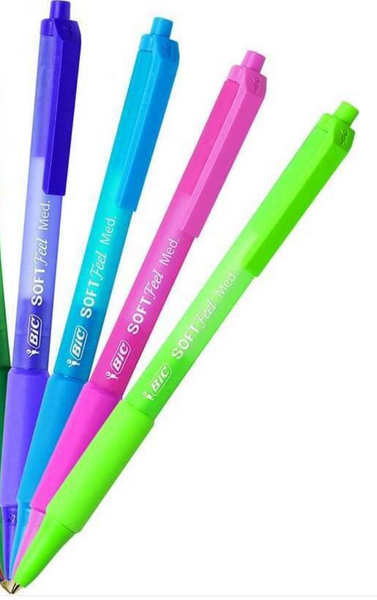  BIC Soft Feel Fashion Retractable Ball Point Pen Medium,  Assorted, 12 Pack : Office Products