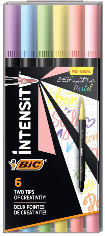 BIC Intensity Dual Felt Tip Pens, 6-Count Pack, Assorted Pastel Felt Pens #FPFDT6