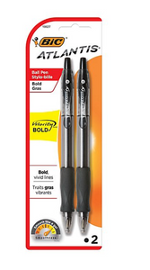 Bic Atlantis 1.6mm BOLD Retractable Pen, 2 pack Black , VCGP2