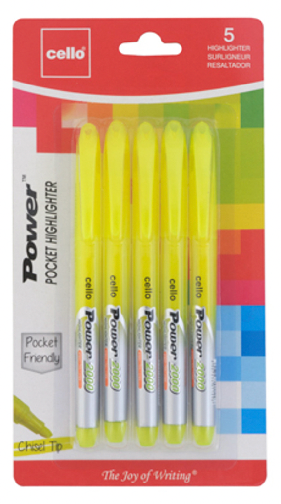 Cello 5 pack POCKET HIGHLIGHTER - YELLOW, A-10