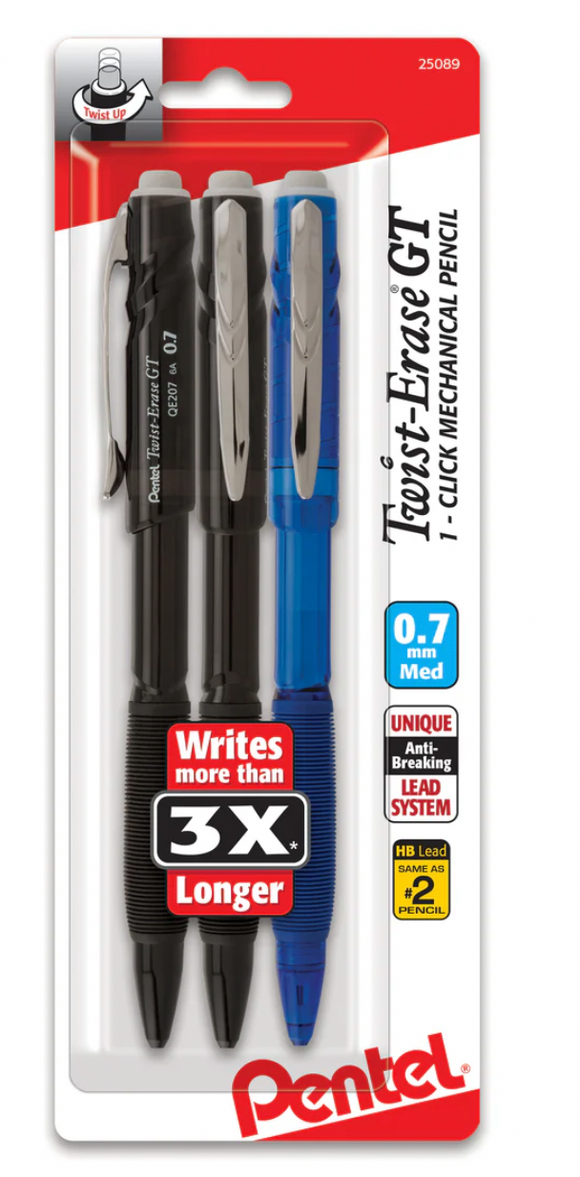 Twist-Erase GT Mechanical Pencil .07mm - 3-pack Assorted Colors