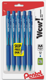 Pentel WOW Ballpoint Pens, Medium (1.0 mm), Blue Ink 5 w/1 FREE, 20529, H-4