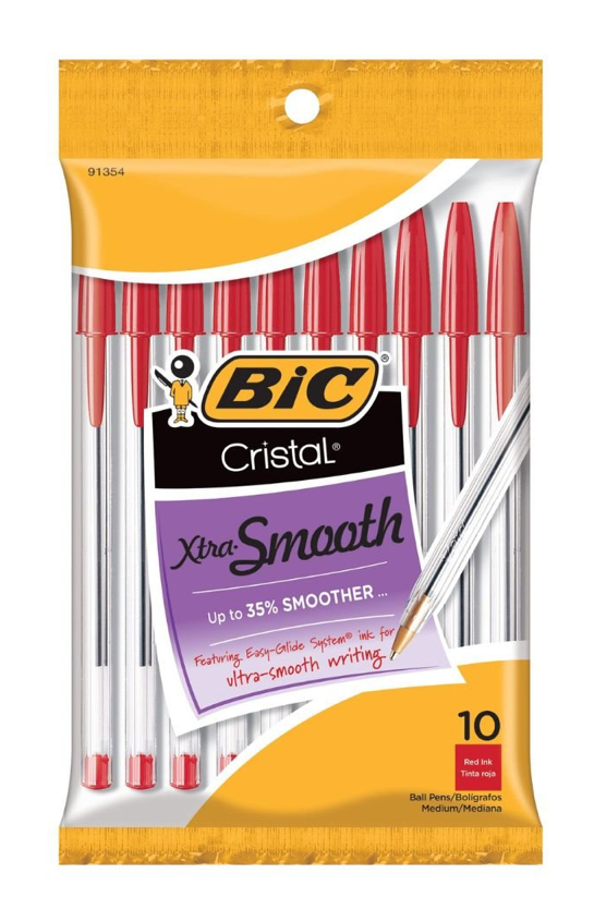 Bic Cristal Xtra Smooth Pen, Red 10 pack, MSP101, (G-20)