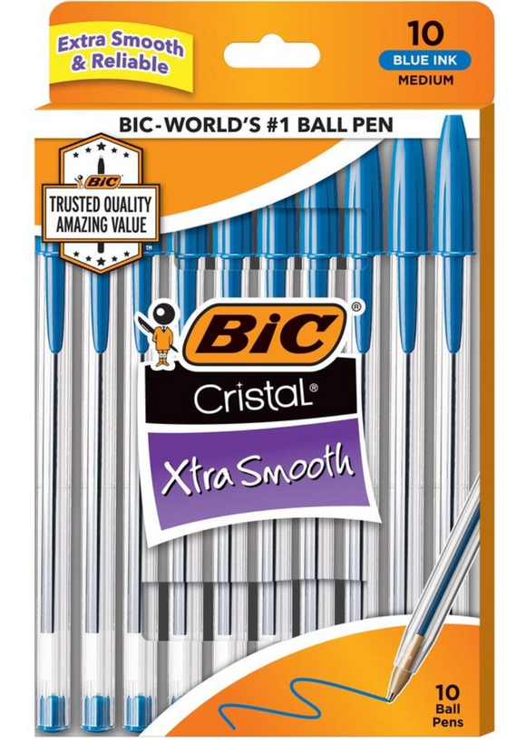 Bic Cristal Xtra Smooth Stic Pen, Blue (10 pack), MSP10BL