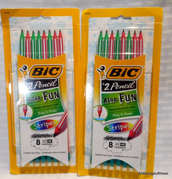 Bic Pencils Xtra Fun 8 Pack Holiday Pack Red/Green Designs, PGESP81H, D-1