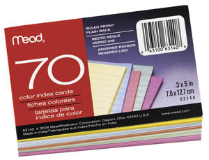 Mead 3 x 5 Ruled Colored Index Cards, #63140
