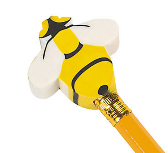 Bee Eraser Pencil Toppers (24 per unit), #1314 (F-21)