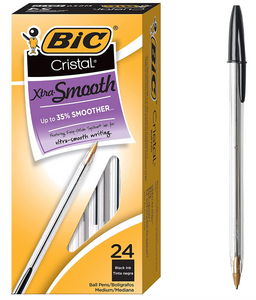 24ct. BIC Cristal Xtra Smooth Ballpoint Pen, Medium Black,, MS124BK
