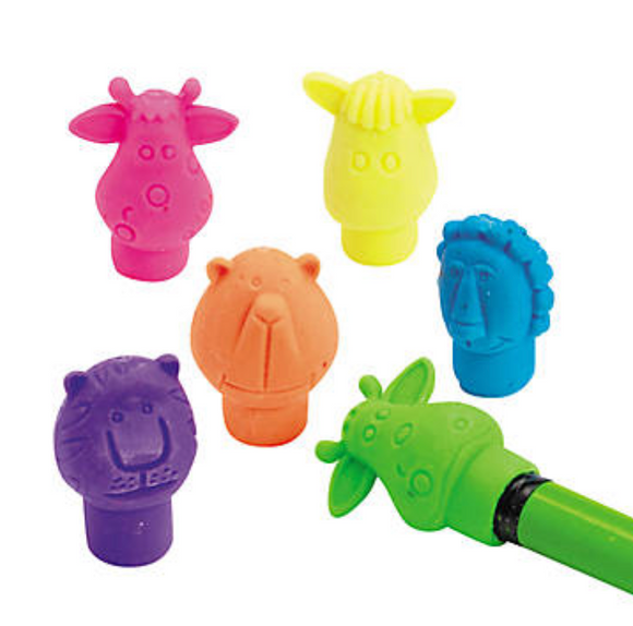 Neon Zoo Animal Pencil Top Erasers (72 per unit) #5P-9/769, L-17